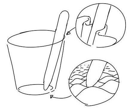 開口部と内部底面が波打ったペン立ての絵